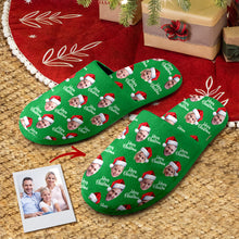 Load image into Gallery viewer, Custom Unisex Christmas Slippers – Personalized Green Cotton House Slippers