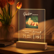 Load image into Gallery viewer, Custom Baby Birth Info Night Light – Personalized Photo Acrylic Newborn Keepsake