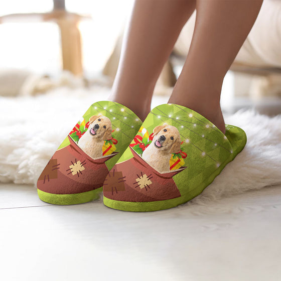 Custom Christmas Cotton Slippers – Personalized Photo Gift Bag Pattern House Shoes