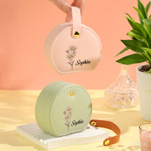 Load image into Gallery viewer, Personalized Birth Flower PU Leather Jewelry Box with Name – Birthday Gift for Her