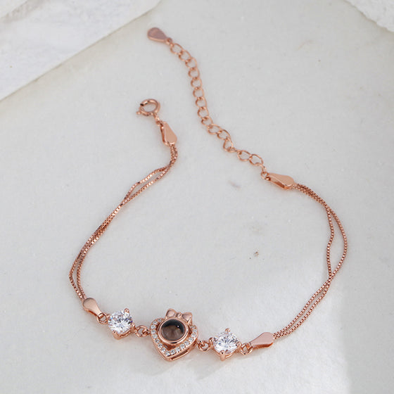 Personalized Bow Heart Projection Bracelet – 925 Sterling Silver