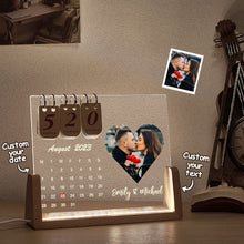 Load image into Gallery viewer, Custom Heart Photo & Name Acrylic Calendar Night Light – Personalized Gift