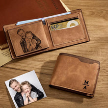 Load image into Gallery viewer, Personalized Unisex Bifold Leather Wallet – Custom Engraved Photo Wallet Father’s Day Gift