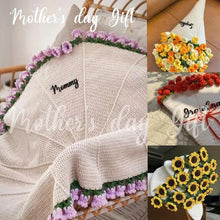 Load image into Gallery viewer, Custom Name Hand-Knitted Rose Blanket – Ready-Made Mother’s Day Gift (80–150 cm)
