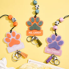 Load image into Gallery viewer, Personalized Glitter Paw ID Badge Lanyard with Text Beads and Tassels for Teachers and Pet Lovers