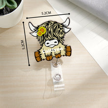 Load image into Gallery viewer, Personalized Highland Cow Retractable Acrylic Badge Reel ID Clip