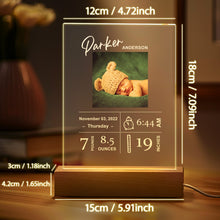 Load image into Gallery viewer, Custom Baby Birth Info Night Light – Personalized Photo Acrylic Newborn Keepsake
