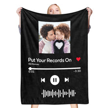 Load image into Gallery viewer, Custom Scannable Music Code Photo Fleece Blanket – 4 Colors