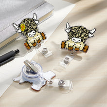 Load image into Gallery viewer, Personalized Highland Cow Retractable Acrylic Badge Reel ID Clip
