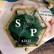 Load image into Gallery viewer, Personalized Hexagon Glass Ring Box with Initials and Date