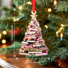 Load image into Gallery viewer, Personalized Christmas Book Tree Name Ornament – Book Lover Decoration