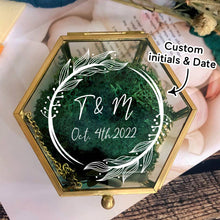 Load image into Gallery viewer, Personalized Hexagon Glass Ring Box with Initials and Date