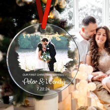 Load image into Gallery viewer, Personalized First Christmas Married Photo Ornament – Couples Christmas Gift