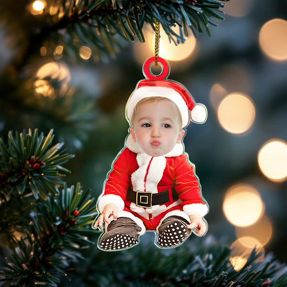 Custom Baby Face Santa Outfit Ornament – Personalized Christmas Keepsake