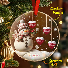 Load image into Gallery viewer, Custom Name Snowman Acrylic Ornament – Personalized Round Christmas Tree Decoration