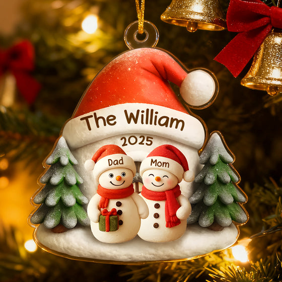 Personalized Family Snowman Acrylic Ornament – Custom Name Christmas Decoration
