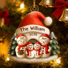 Load image into Gallery viewer, Personalized Family Snowman Acrylic Ornament – Custom Name Christmas Decoration