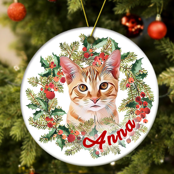 Personalized Pet Photo Christmas Ornament with Name