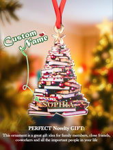 Load image into Gallery viewer, Personalized Christmas Book Tree Name Ornament – Book Lover Decoration