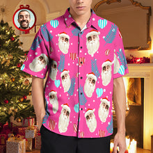 Load image into Gallery viewer, Custom Face Pink Christmas Hawaiian Shirt – Santa Claus Men’s Holiday Shirt