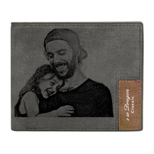 Load image into Gallery viewer, Personalized Men's Grey Bifold Photo Wallet for Dad