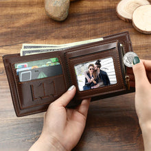 Load image into Gallery viewer, Personalized Men's Grey Bifold Photo Wallet for Dad