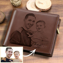 Load image into Gallery viewer, Personalized Men's Grey Bifold Photo Wallet for Dad
