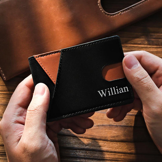 Custom Engraved PU Leather Wallet with Money Clip – Men’s Gift