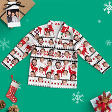 Load image into Gallery viewer, Custom Face White Christmas Pajamas with Reindeer – Long Sleeve Set