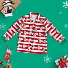 Load image into Gallery viewer, Custom Face Red & White Stripe Christmas Pajamas – Long Sleeve Couple Set