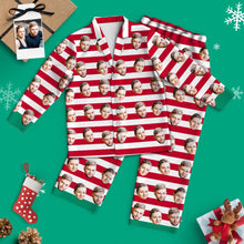 Load image into Gallery viewer, Custom Face Red & White Stripe Christmas Pajamas – Long Sleeve Couple Set