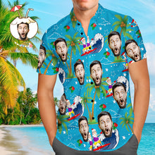 Load image into Gallery viewer, Custom Face Surfing Santa Hawaiian Shirt – Personalized Christmas Gift for Men