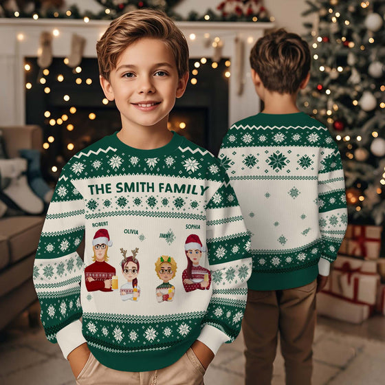 Personalized Christmas Cartoon Ugly Sweater – Unisex Kids Christmas Gift