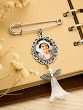 Load image into Gallery viewer, Personalized Angel Wings Photo Charm Brooch – Wedding Memorial Gift for Bride