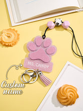 Load image into Gallery viewer, Personalized Glitter Paw ID Badge Lanyard with Text Beads and Tassels for Teachers and Pet Lovers