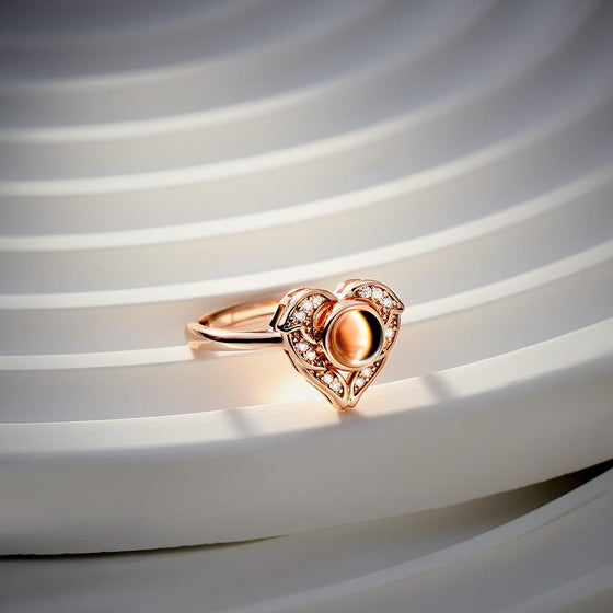 Custom Angel Wing Projection Ring – Personalized Photo Heart Ring for Her