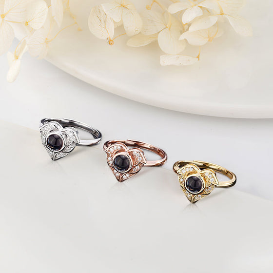 I Love You in 100 Languages – Photo Projection Angel Wings Heart Ring