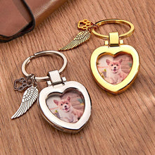 Load image into Gallery viewer, Personalized Photo Keychain with Angel Wing & Paw – Pet Memorial Gift