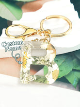 Load image into Gallery viewer, Personalized Beige Dried Flower Letter Keychain – Custom Initial Bag Charm
