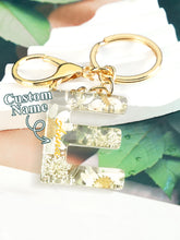 Load image into Gallery viewer, Personalized Beige Dried Flower Letter Keychain – Custom Initial Bag Charm