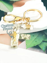 Load image into Gallery viewer, Personalized Beige Dried Flower Letter Keychain – Custom Initial Bag Charm