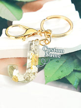 Load image into Gallery viewer, Personalized Beige Dried Flower Letter Keychain – Custom Initial Bag Charm