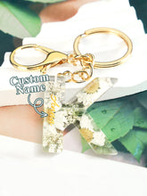 Load image into Gallery viewer, Personalized Beige Dried Flower Letter Keychain – Custom Initial Bag Charm
