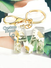 Load image into Gallery viewer, Personalized Beige Dried Flower Letter Keychain – Custom Initial Bag Charm