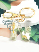 Load image into Gallery viewer, Personalized Beige Dried Flower Letter Keychain – Custom Initial Bag Charm