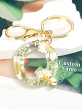 Load image into Gallery viewer, Personalized Beige Dried Flower Letter Keychain – Custom Initial Bag Charm