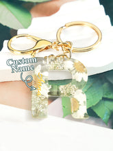 Load image into Gallery viewer, Personalized Beige Dried Flower Letter Keychain – Custom Initial Bag Charm