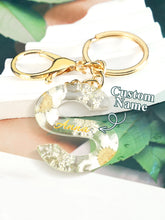 Load image into Gallery viewer, Personalized Beige Dried Flower Letter Keychain – Custom Initial Bag Charm