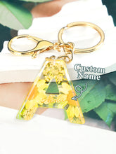 Load image into Gallery viewer, Personalized Name Light Yellow Dried Flower Letter Keychain – Custom Alphabet Bag Charm