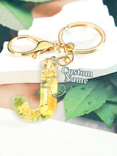 Load image into Gallery viewer, Personalized Name Light Yellow Dried Flower Letter Keychain – Custom Alphabet Bag Charm